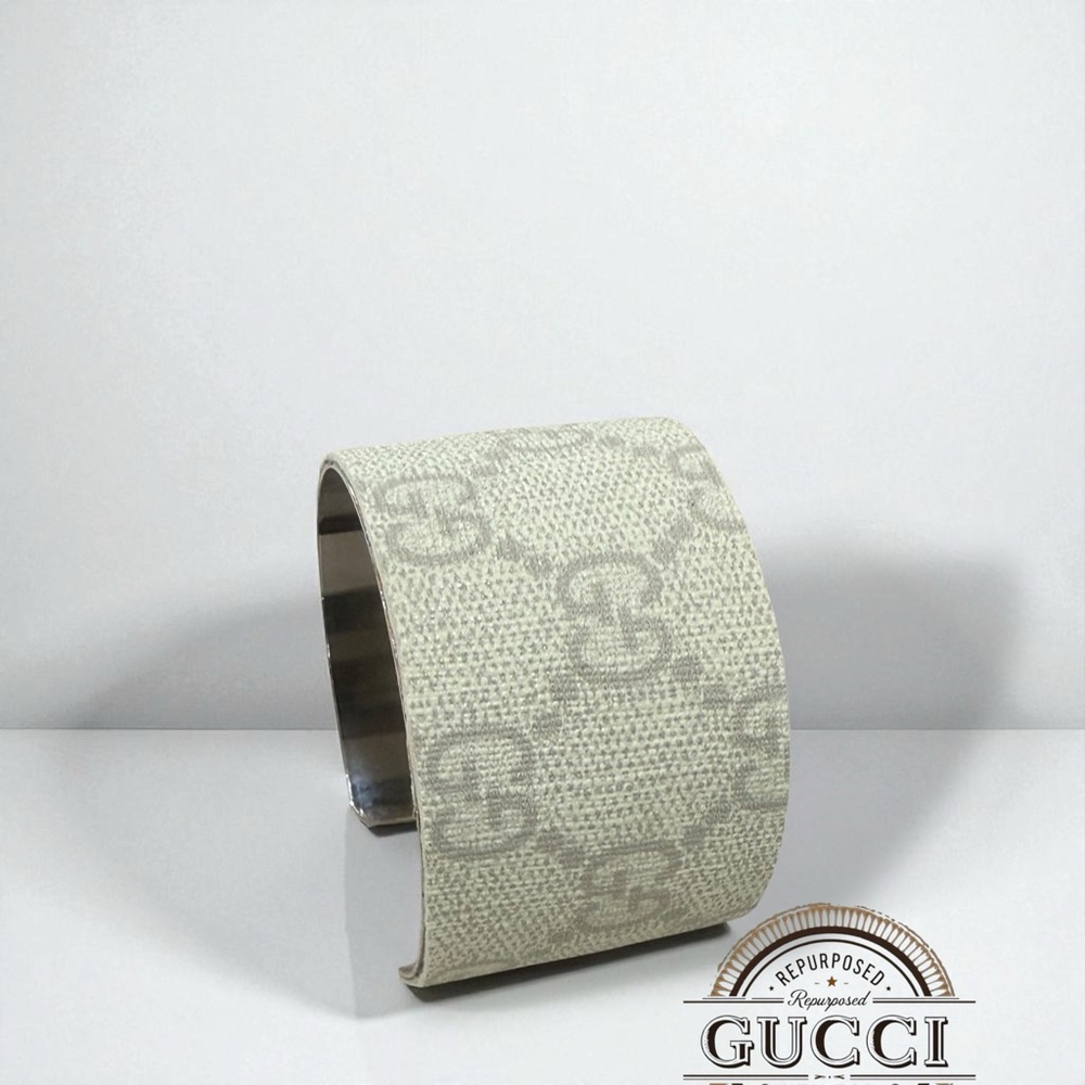Gucci upcycled Elegant Cream Cuff Bracelet from authentic wallet